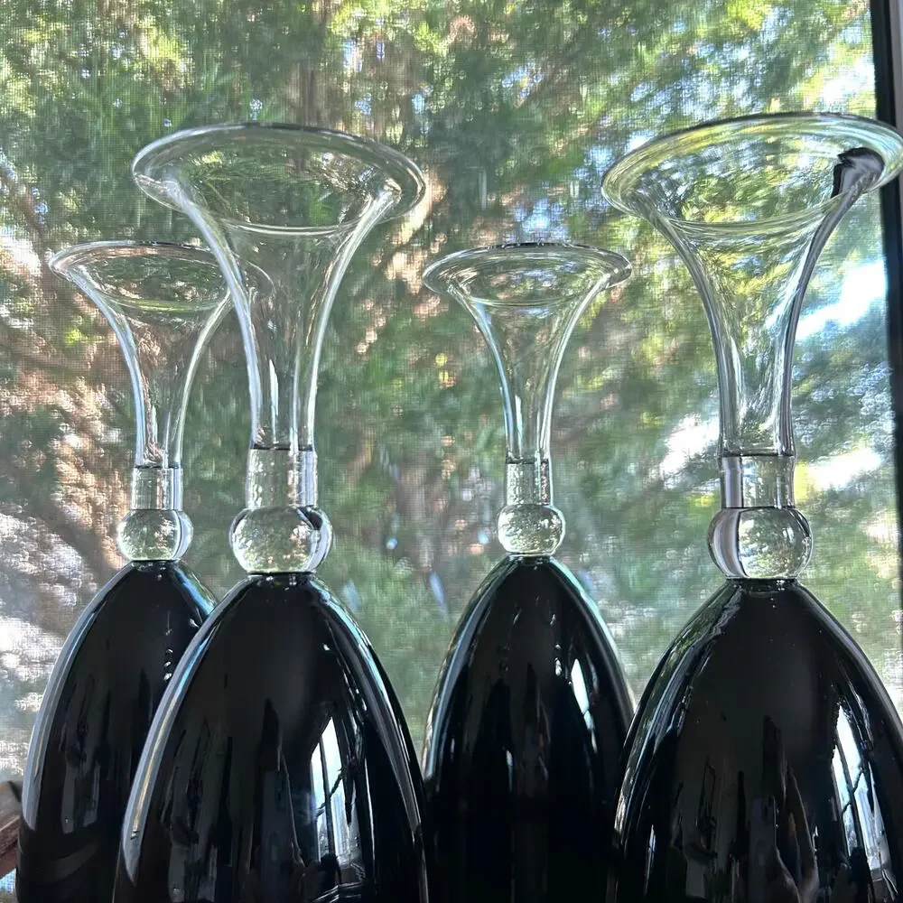 Set of 4 Pier 1 Imports Vintage Dante Black Wine Glasses Water Goblets